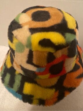 Kids Multicolor Faux Fur Leopard Print Bucket Hat